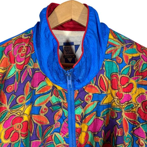 Vintage 80s Shell Shock Full Zip Jacket Track Suit Windbreaker Jewel Blue - 1X - Picture 3 of 5